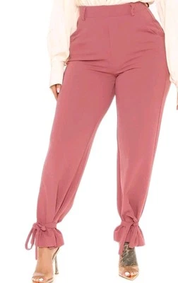 Fashion Nova mauve pants Sz large High Rise Ankle Ties Office Career  - Image 1 of 4