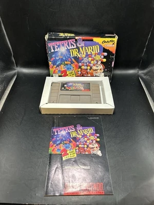 CIB Tetris & Dr Mario (Super Nintendo SNES) Complete w Box Manual Tray TESTED - Image 1 of 4