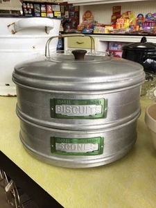 VINTAGE Model Maid 2 Tier Stacking Canister - Scones Biscuits - Aluminium w Bake - Picture 1 of 7