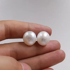 AAA 13-14 mm white Baroque pearl 18k ear stud Chic Cultured Flawless earrings - Picture 1 of 6