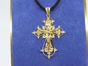 18k Yellow Gold Filigree Byzantine Orthodox Cross Crucifix Pendant - Picture 1 of 9