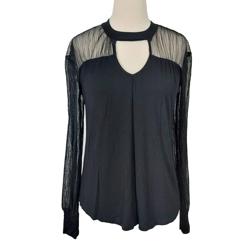 Camisa Maurices Whimsigoth para mujer talla mediana negra transparente encaje manga larga Foto 1 de 4