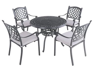 FurnitureOkay Orlando 5-Piece Cast Aluminium Outdoor Dining Setting - Black - Picture 1 of 7