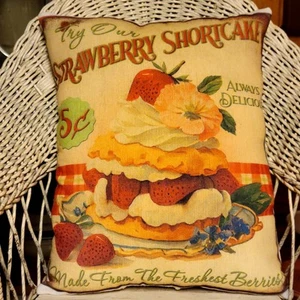 New Primitive Farmhouse retro inspired Strawberry shortcake Pillow - Picture 1 of 2