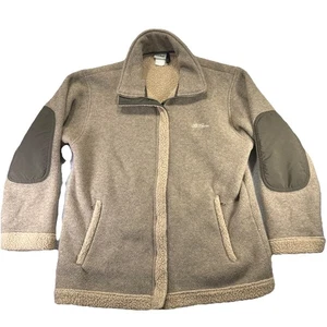 VTG LL Bean Fleece Full Zip Sherpa Lined Elbow Patch Fleece Jacket Mens L Brown - Picture 1 of 9
