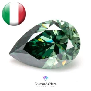 Diamante in Moissanite taglio Pera Verde da 0.5 ct a 6 ct Pear cut green Diamond - Picture 1 of 8