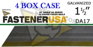DA17 15 Gauge GALVANIZED Angled Finish Nail 34 Degree 1 1/2" (4M ct) case of 4 - Picture 1 of 1