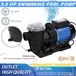 Heavy Duty 3.0HP Swimming Pool Pump In/Above Ground Motor Strainer Filter Basket - Picture 1 of 13