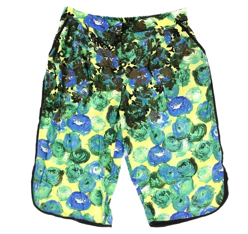Bermuda Tracy Reese feminina verde estampa floral seda tamanho P (cintura 30") - Imagem 1 de 2