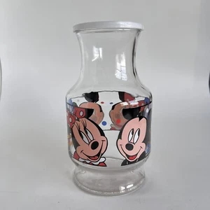 Walt Disney Anchor Hocking Glass Pitcher w/Lid Mickey Mouse Donald Duck Vintage - Picture 1 of 3