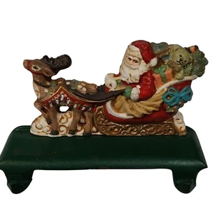 Vtg Cast Iron Santa Reindeer Sleigh Double Hook Christmas Stocking Holder 7x 3.5 - Picture 1 of 6