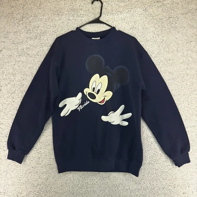 VTG 90s Mickey Mouse Florida Sweatshirt Double Sided Graphic Navy Size Medium - Image 1 of 4