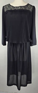 Vintage Lady Blair Dress - Size 16 1/2 - Black - Lace & Pleated Details - Picture 1 of 15
