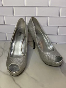 Fioni High Heel Peep Toe Silver Sparkling Size 8 Party Shoes - Picture 1 of 14