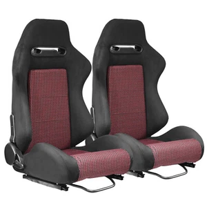 1Pair Universal Black Vinyl Adjustable Reclinable Racing Seats w/ Sliders - Picture 1 of 7