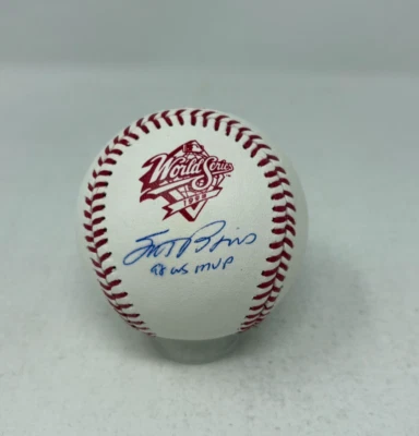 Auténtico logotipo BB "98 WS MVP" Insc Fanatics firmado por Scott Brosius 1998 WS Foto 1 de 4