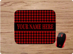 RED BUFFALO PLAID PERSONALIZED NAME CUSTOM MOUSEPAD MOUSE PAD HOME OFFICE DECOR - Picture 1 of 1