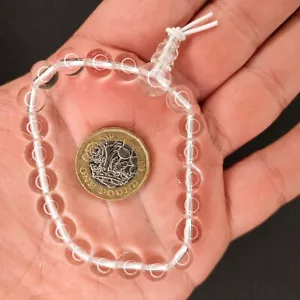 Bracciale Potenza Pietre Preziose Quarzo Trasparente Originale 7" Elastico Mala Perline Chakra 216 - Foto 1 di 11