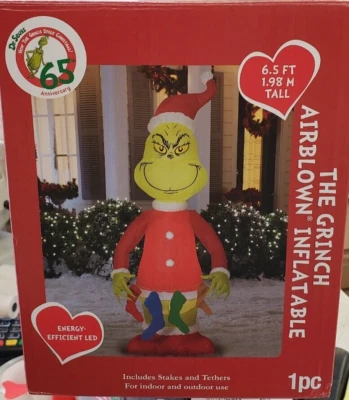 Gemmy 6.5ft Dr. Seuss Grinch W/ String of Stockings Christmas Inflatable