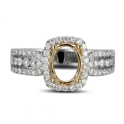 Oval Cut 8×6mm Natural Diamond Semi Mount Engagement Women Ring 14K 2-Tone Gold - Image 1 of 4