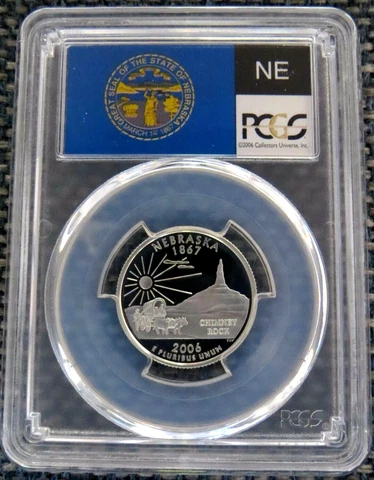 2006-S 25c Nebraska SILVER State Flag Label Quarter Proof PCGS PR70DCAM Cover