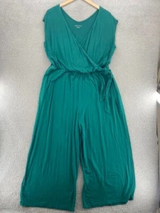 Ava & Viv Jumpsuit Womens 2X Plus Green Surplice Neck Soft Jersey Knit Pockets* - Picture 1 of 14