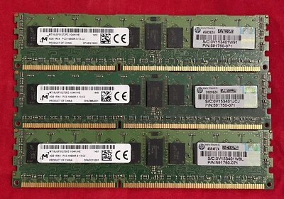 Lot Of (3) Micron 4GB PC3-10600R (mt18jsf51272pz-1g4k1he) - Image 1 of 2