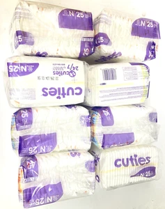 200 Count Cuties Newborn Up to 10 lbs Baby Diapers 8 Packs of 25 Each New Sealed - Picture 1 of 4