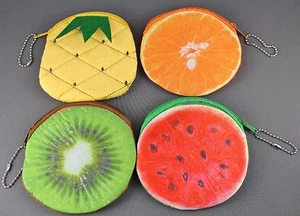 Portamonete in tessuto stampa frutta marsupio zip cerniera superiore ananas kiwi arancione - Foto 1 di 13