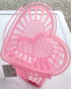 Heart Shaped Plastic Basket Set of 2 Pink w Handle 5"X7-3/4" Easter Valentine's - Picture 1 of 1