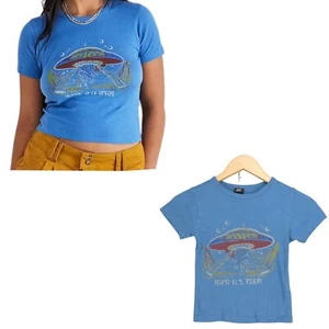 Urban Outfitters T Shirt UO Boston 1979 US Tour Cropped Blue UFO Cotton Size XS - Picture 1 of 8