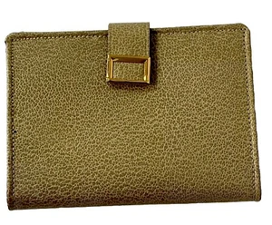 Vintage 50er Shortrips Geldbörse beige Echtleder Klapp Fotos Geldscheine - Bild 1 von 8