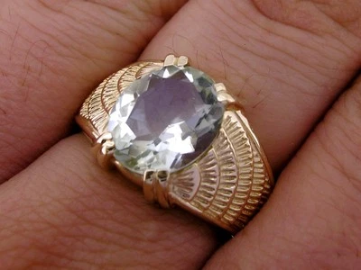 Anillo MR21 Oro Sólido 9K Natural Grande Amatista Verde Alas Plumas Motociclista Para Hombres Foto 1 de 3