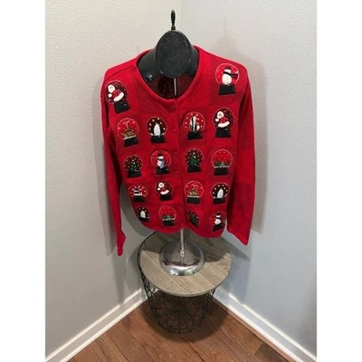 Suéter Holiday Lodge by Northcrest Nuevo con Etiquetas Rojo Muñeco de Nieve Grande Papá Noel Gatos Foto 1 de 4