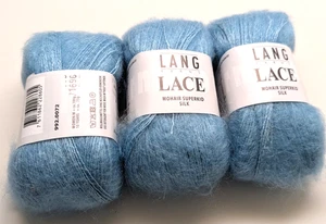 3 Matched Skeins Lang Lace 58% Mohair 42% Silk 25 gm/ 340 yds 0072 Baby Blue DS - Picture 1 of 2
