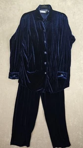 Carolyn Taylor Vintage Damen 2-teiliger Samt Hosenanzug/Outfit dunkelblau Medium - Bild 1 von 24