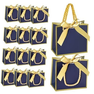 Bolsas de regalo pequeñas de 50 piezas con asas, mini bolsa azul, paquete de 5,5 x 50 azul, dorado Foto 1 de 4