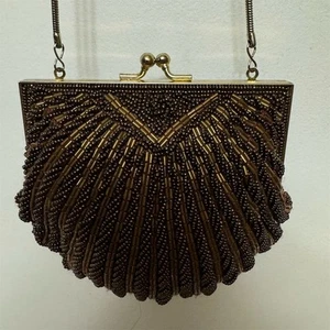 Cartera sin asas de noche vintage con cuentas de almeja con correa de cadena de cobre - Imagen 1 de 5