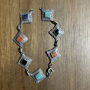 Sterling Silver Boma Gemstone South West Bracelet 8” In Length  - Picture 1 of 4
