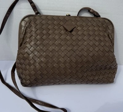 Vintage Bottega Veneta Brown Leather Intrecciato Weave-Shoulder Bag - Image 1 of 4