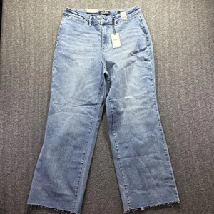 Judy Blue Jeans Damen 16W mittelblau hohe Taille weites Bein roher Saum Denim Stretch - Bild 1 von 11