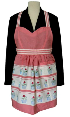 NUEVO SIN ETIQUETAS DELANTAL DE COCINA MARTHA STEWART ROSA CUPCAKES, PAQUETES, 100% ALGODÓN Foto 1 de 4