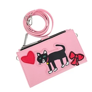 Marc Tetro Black Cat Crossbody Wristlet Wallet Pink Purse Handbag Heart Bow Cute - Picture 1 of 8