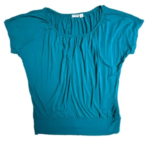 Cato Teal Green Cinched waist Swoop Neck Large Top GREAT color Slimming Look - Picture 1 of 7