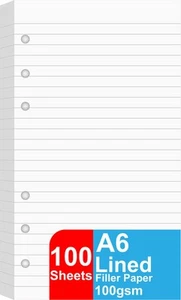 A6 Lined Refill Paper 100 Sheets/200 Pages Loose Leaf Paper for Filofax Perso... - Picture 1 of 6