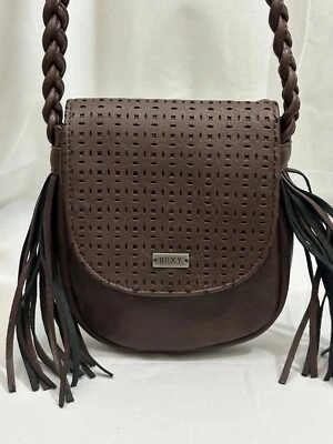 Bandolera Roxy Marrón Flecos Correa Trenzada Diseño Recorte a Presión Foto 1 de 4