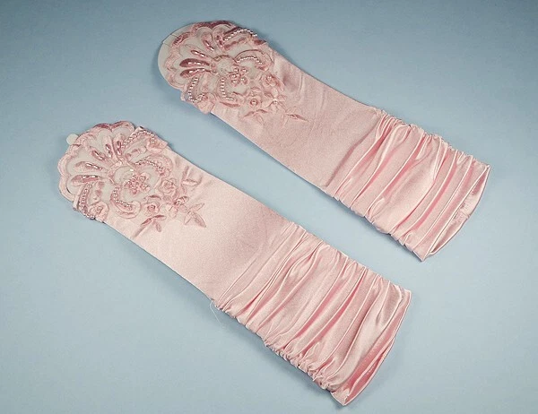 Bridal Prom Costume Adult Satin Fingerless Gloves Lt Pink Elbow Length Party - Image 1 of 1