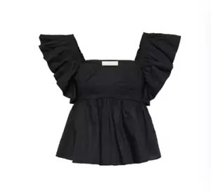 Camicia top floreale Ulla Johnson Romi donna 14 nero cotone poplin collo quadrato - Foto 1 di 10