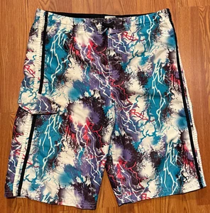 Vtg Ocean Pacific OP Board Shorts Boys XL Swim Trunks Tie Dye Lightning Lined - Picture 1 of 7