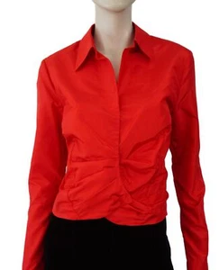 KORS MICHAEL KORS Long Sleeve Ruched Red Silk Taffeta Wrap Blouse Top L - Picture 1 of 4